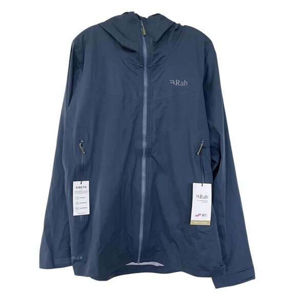 RAB KINETIC 2.0 WATERPROOF JACKET Mens Size XL Hooded Zip Pockets Coat - Picture 2 of 14